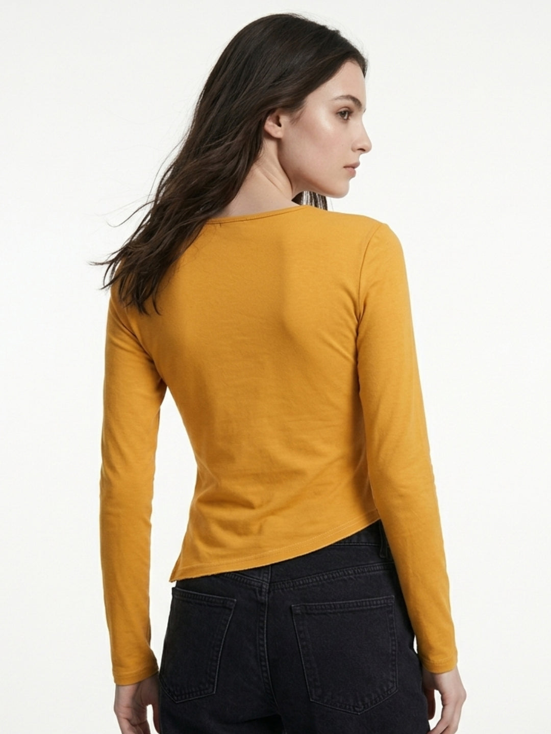 Yellow Full Sleeve Front Gathered Top