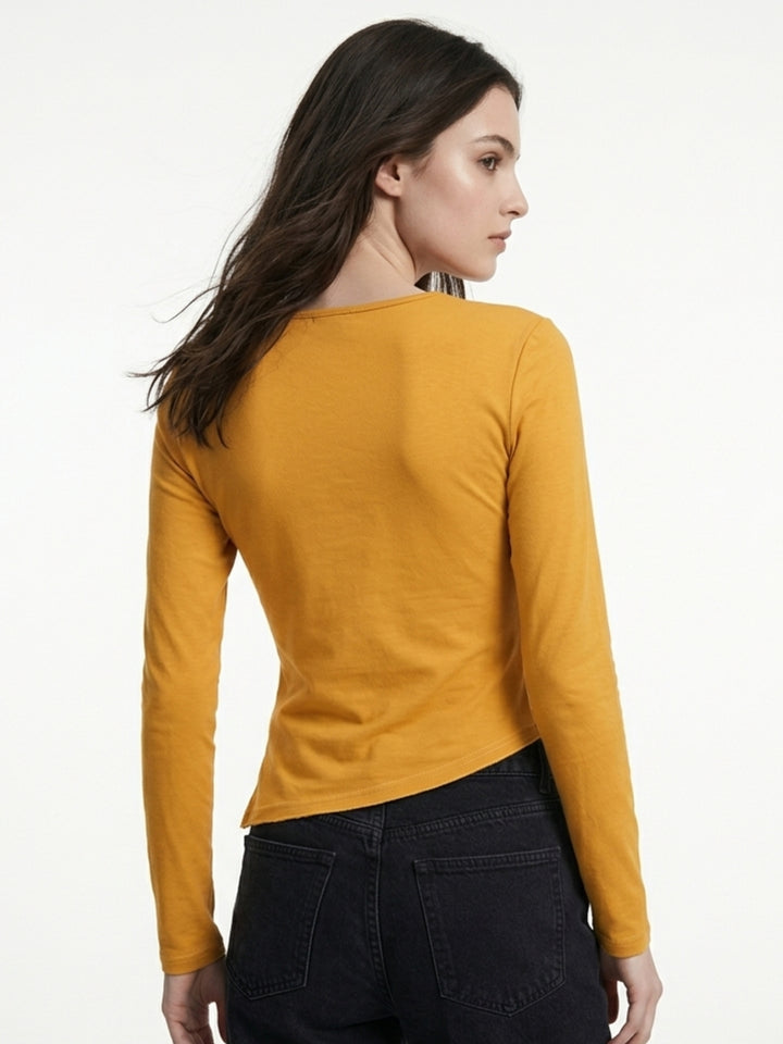 Yellow Full Sleeve Front Gathered Top