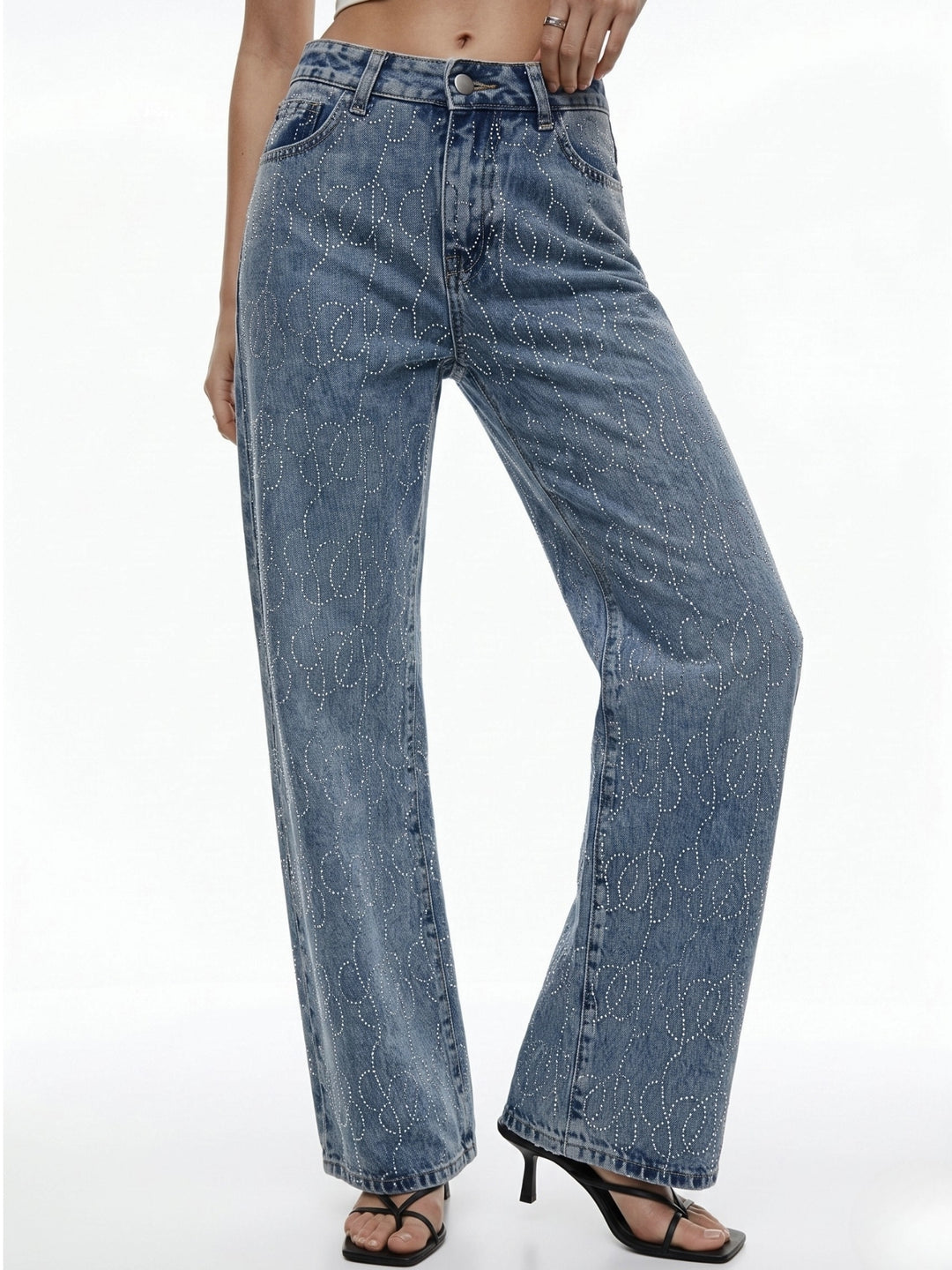 Light Blue Studded Wide Leg Jeans