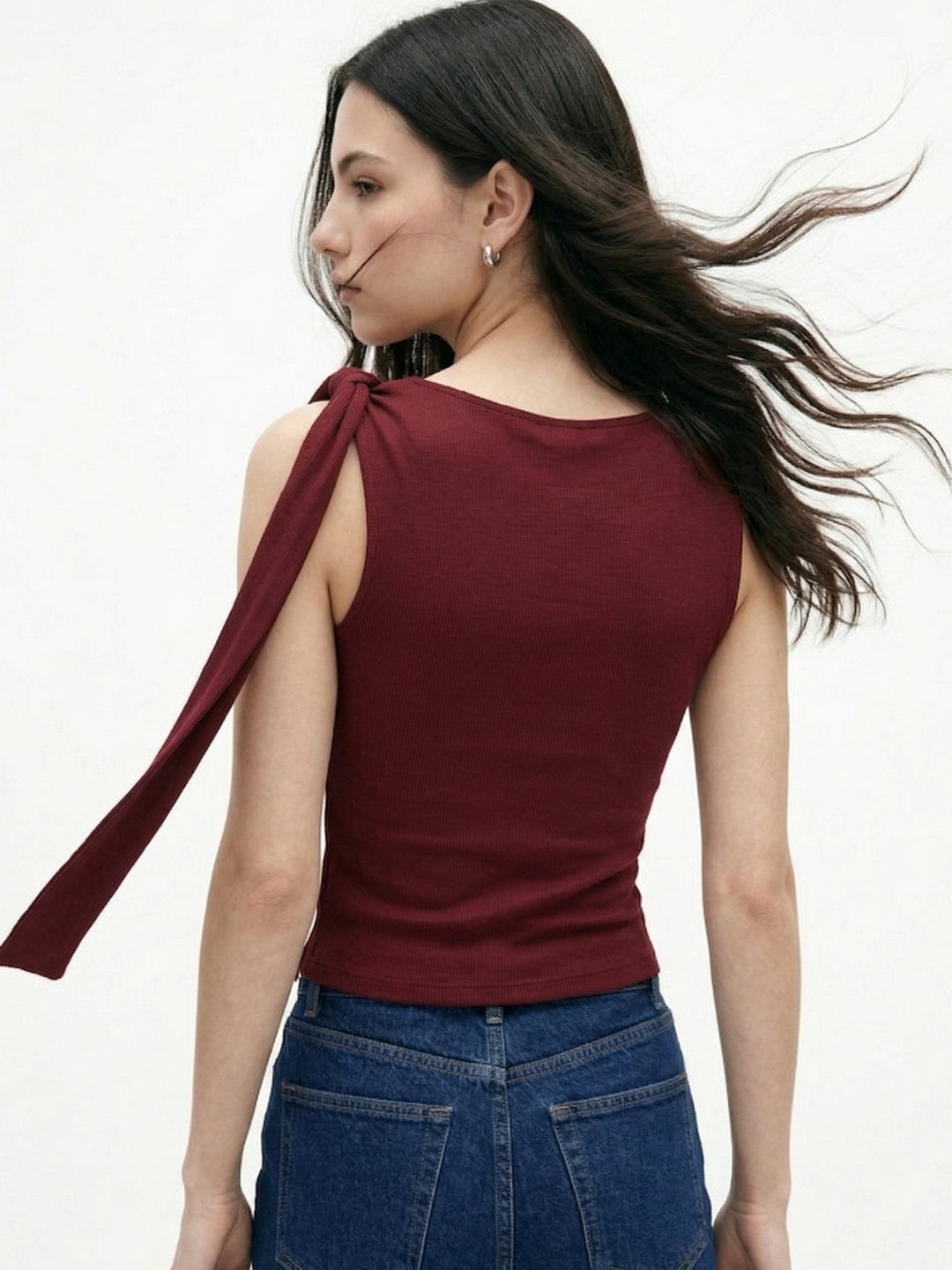 Maroon One Shoulder Tie Up Fitted Top