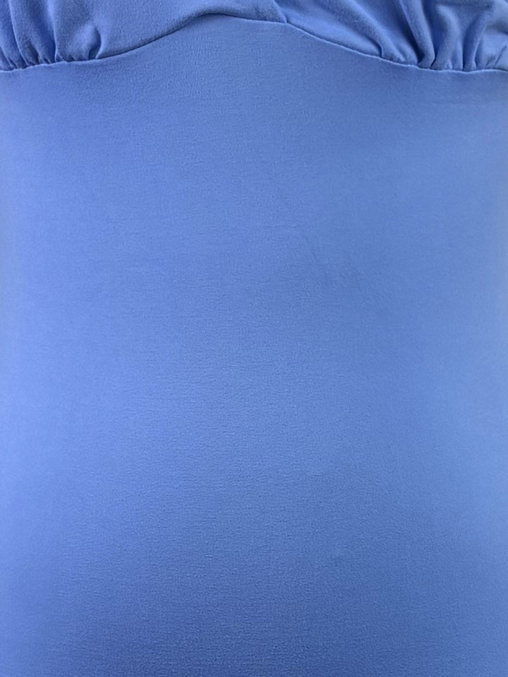 Blue Plunge Neck Dress With Asymmetric Hem