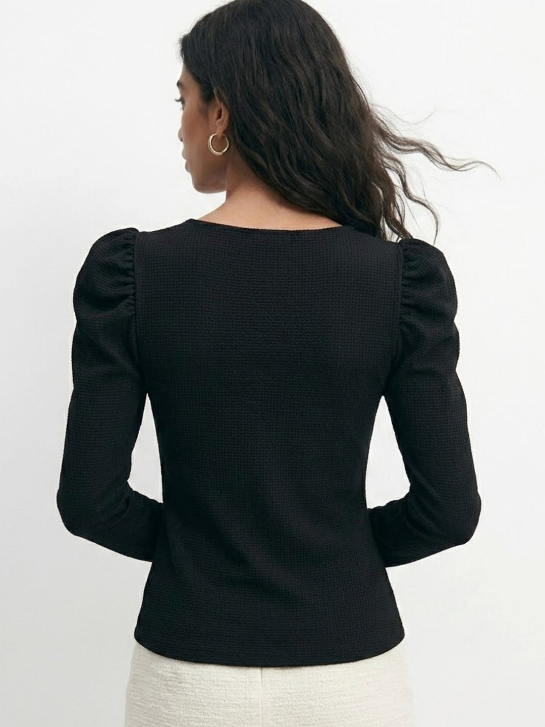 Black Puff Sleeve Fitted Top