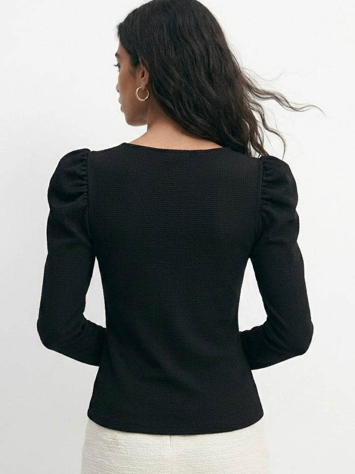 Black Puff Sleeve Fitted Top