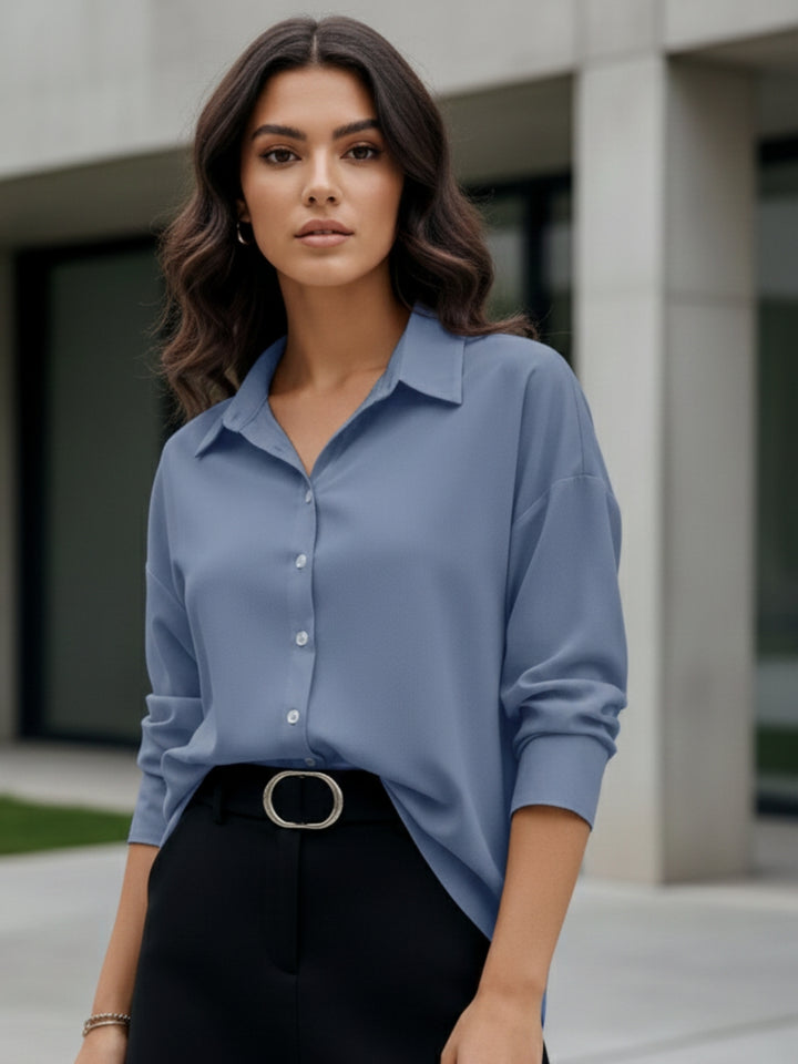 Blue Full Sleeve Back Pleated Shirt