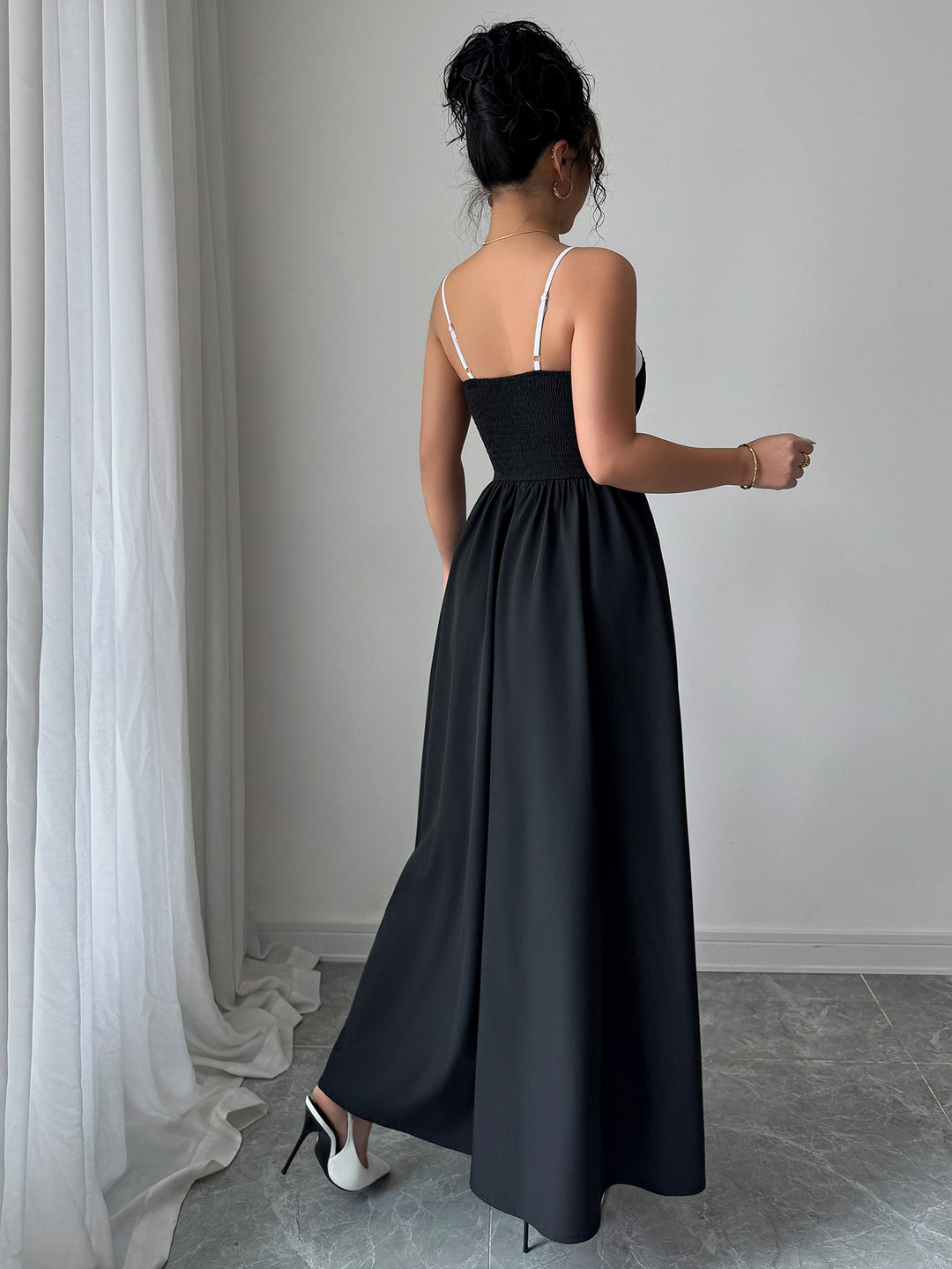 Black Shoulder Strap Colour Block Dress