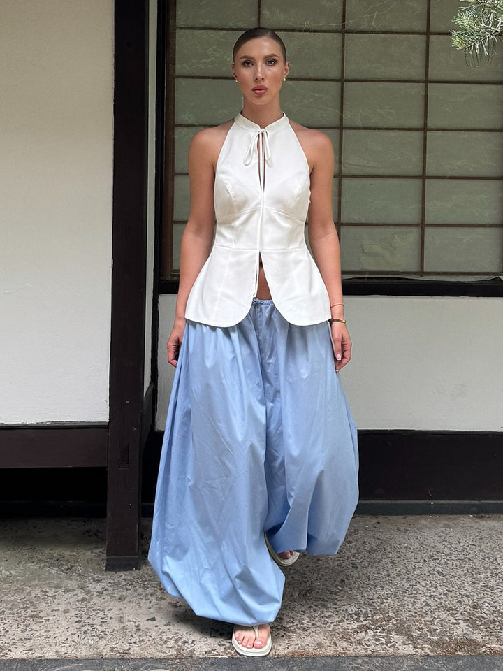 Light Blue Tie Up Balloon Trousers