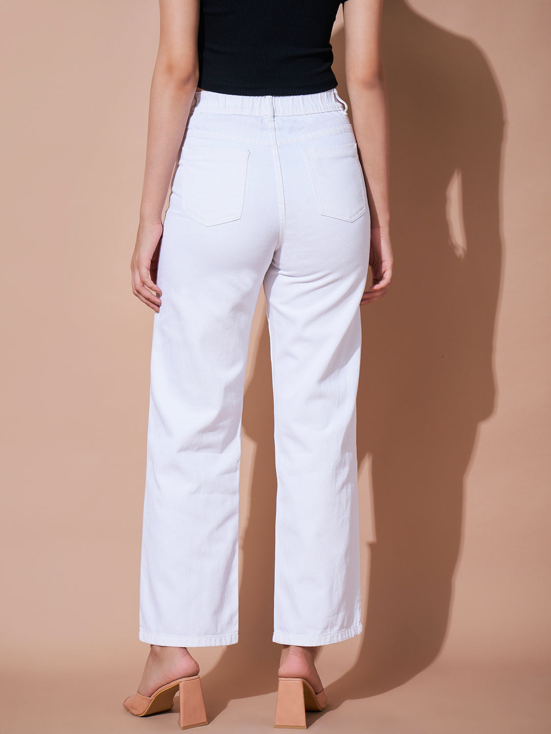 White High Waist Distress Effect Jeans