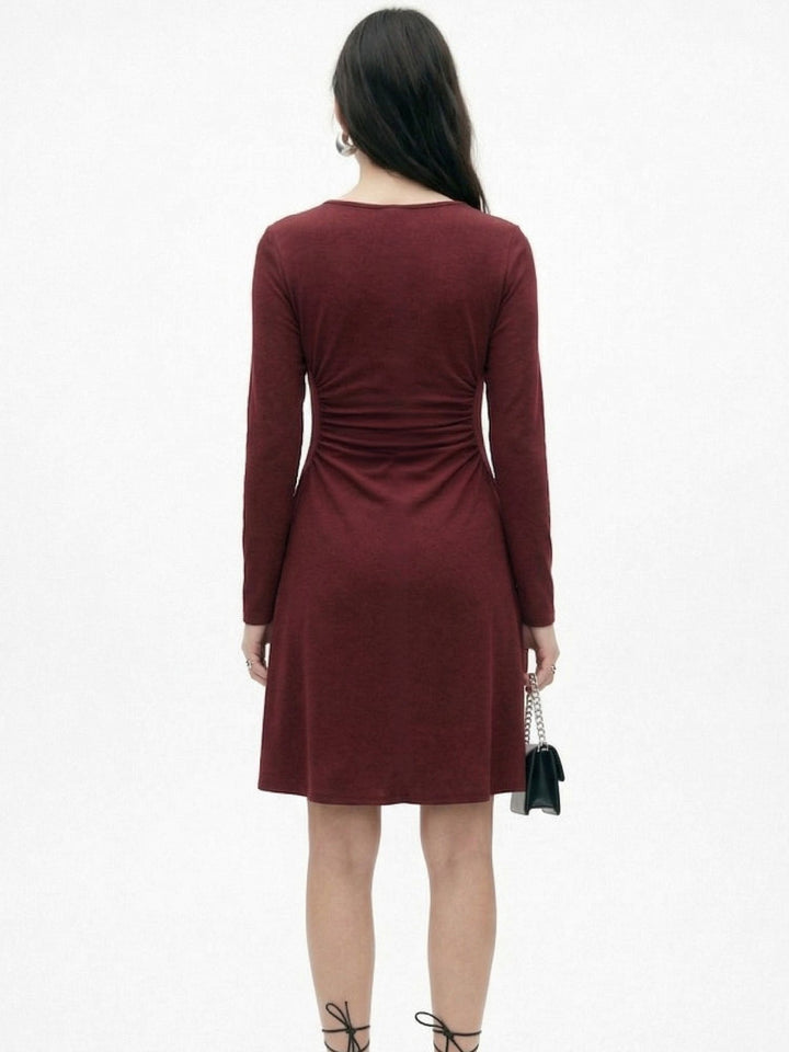 Wine Full Sleeve Round Neck Dress