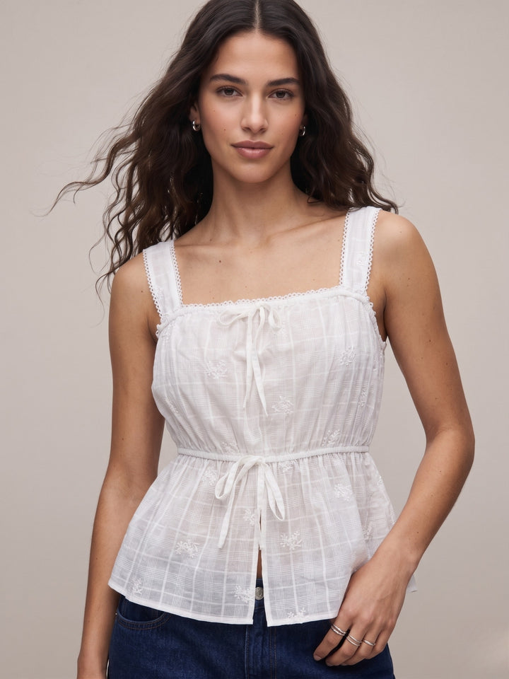 White Ruffled Tie-Front Peplum Blouse