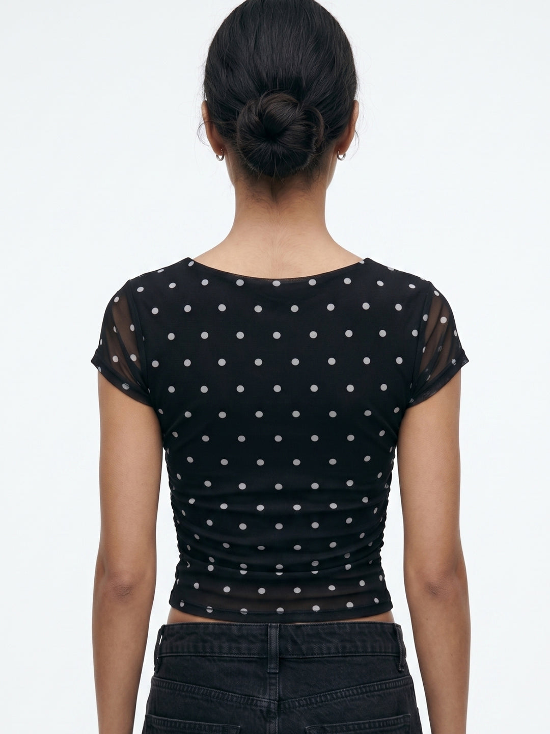 Black Cap Sleeve Polka Printed Square Neck Top