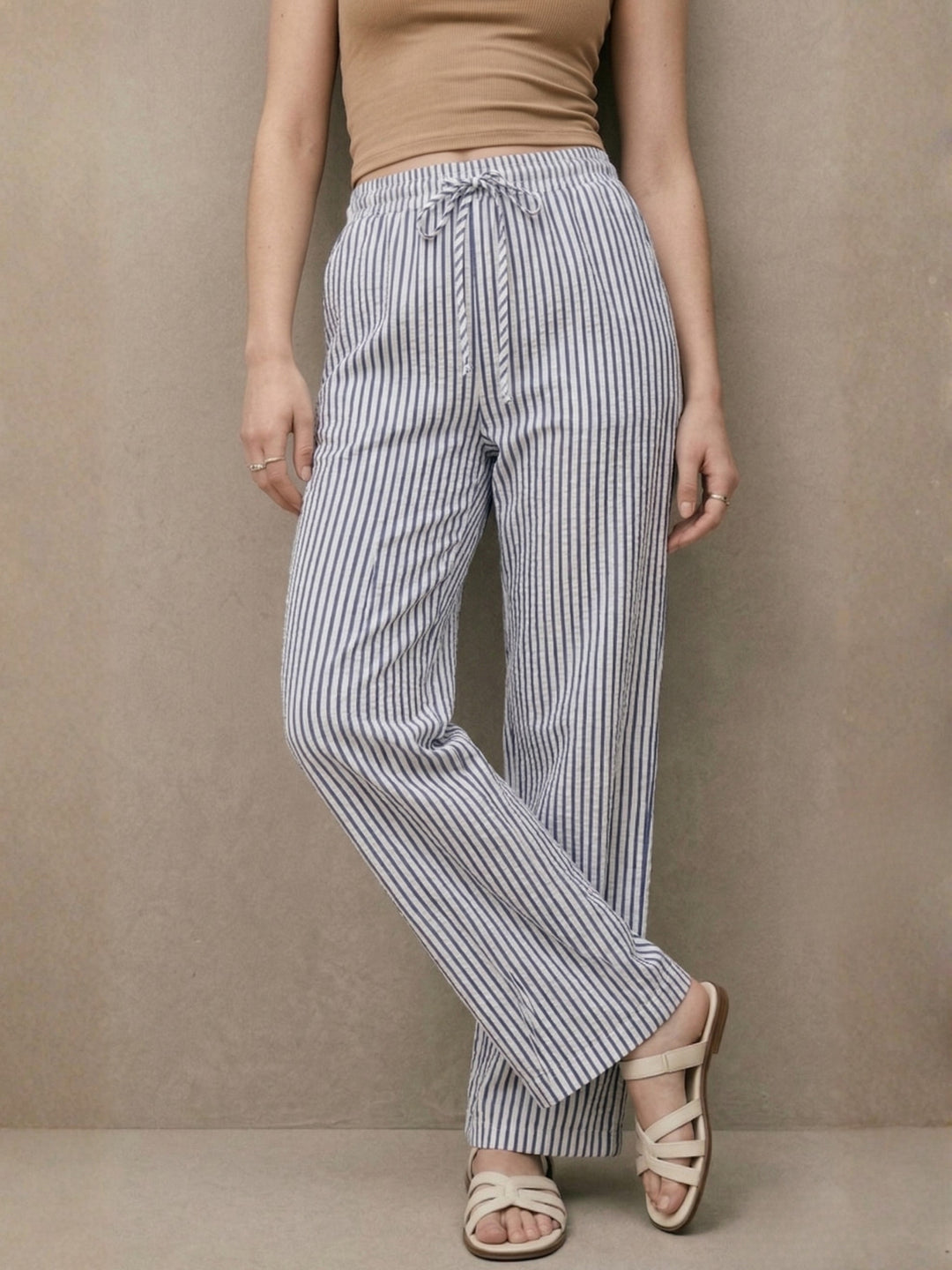 Blue High Waist Striped Pants