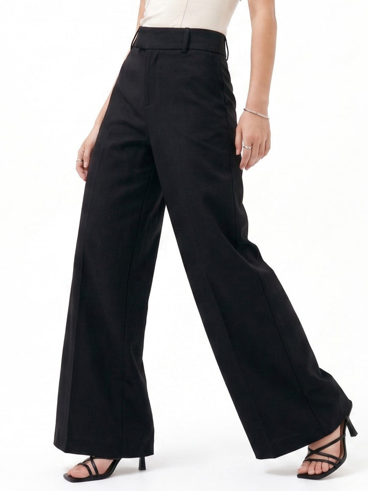 Black High Waisted Solid Trouser