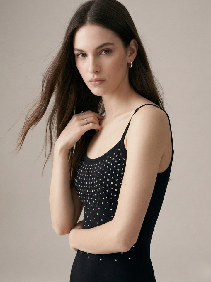 Black Fitted Bodycon Embellished Dress