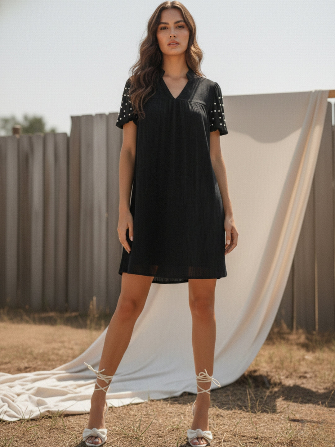 Black Short Sleeve Tiered Dress