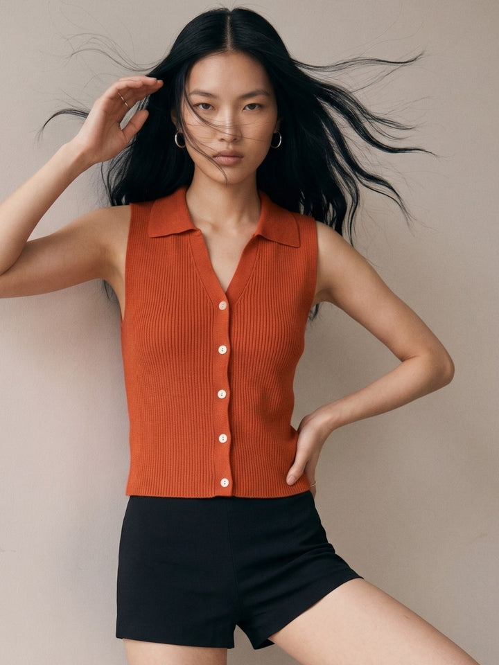 Red Button Down Collared Tank