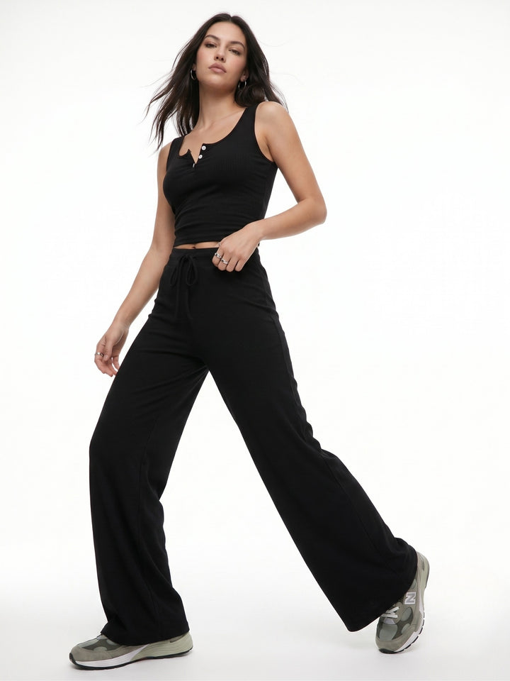 Black Regular Top And Pant Co-Ord Set