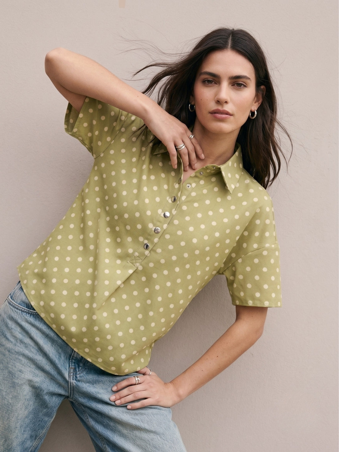 Green Polka Dotted Relaxed Shirt