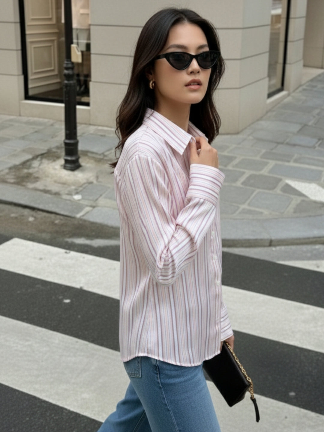 Pink Full Sleeve Fitted Striped Shirt