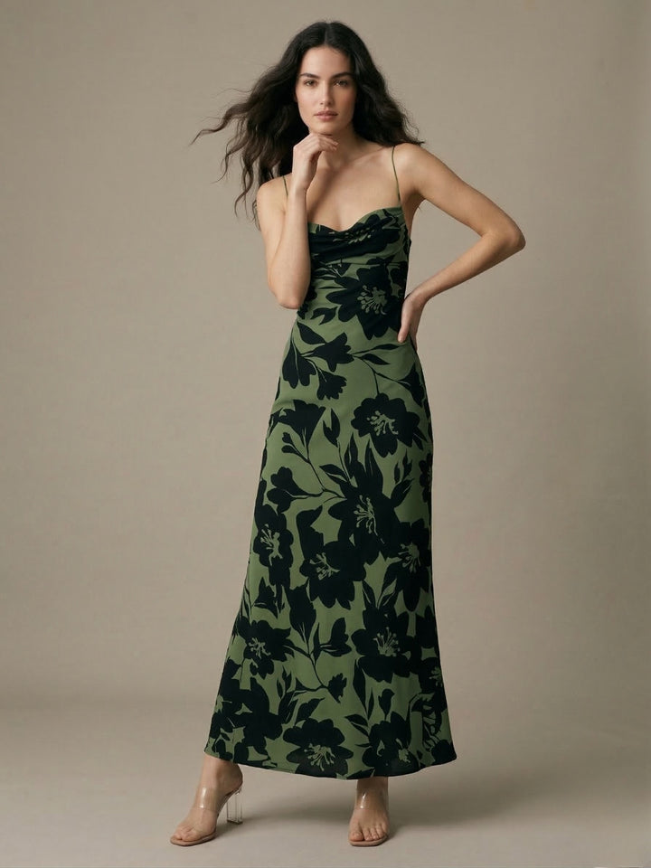 Green Strappy All Over Printed Maxi Dress