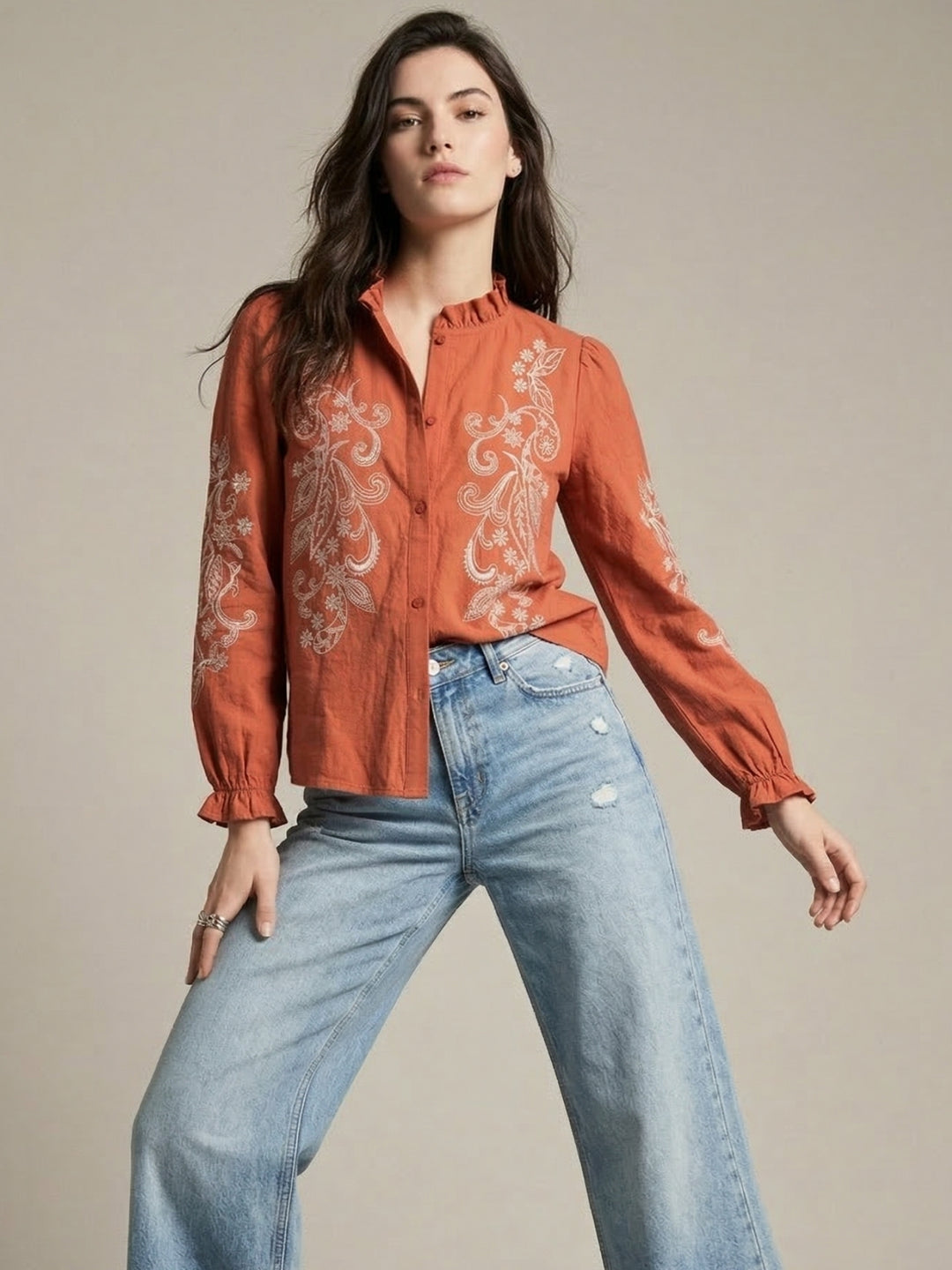 Rust Paisley Patterned High Neck Top