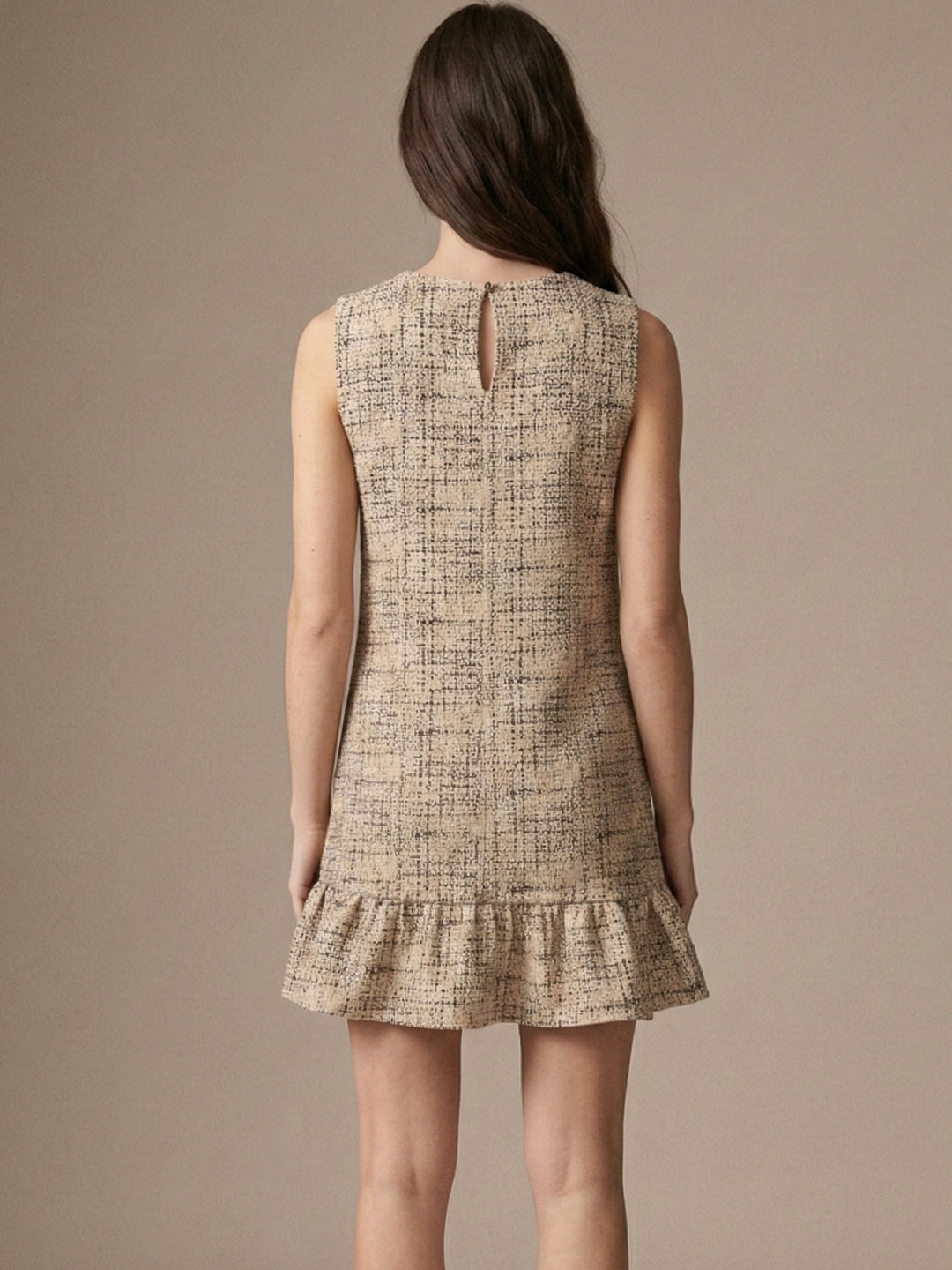 Beige Ruffle Hem Floral Printed Dress