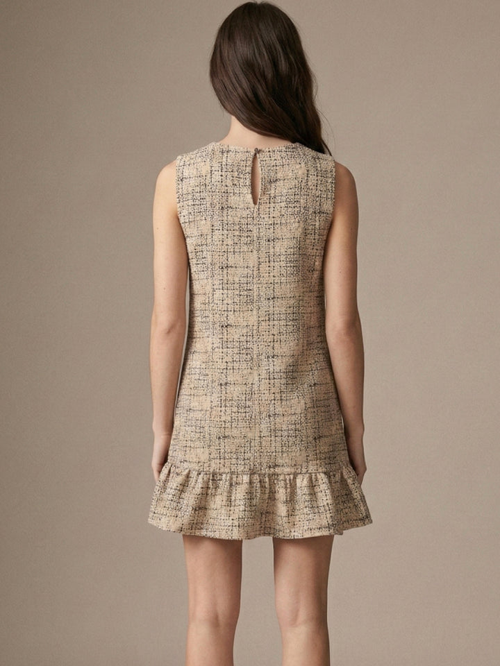 Beige Ruffle Hem Floral Printed Dress