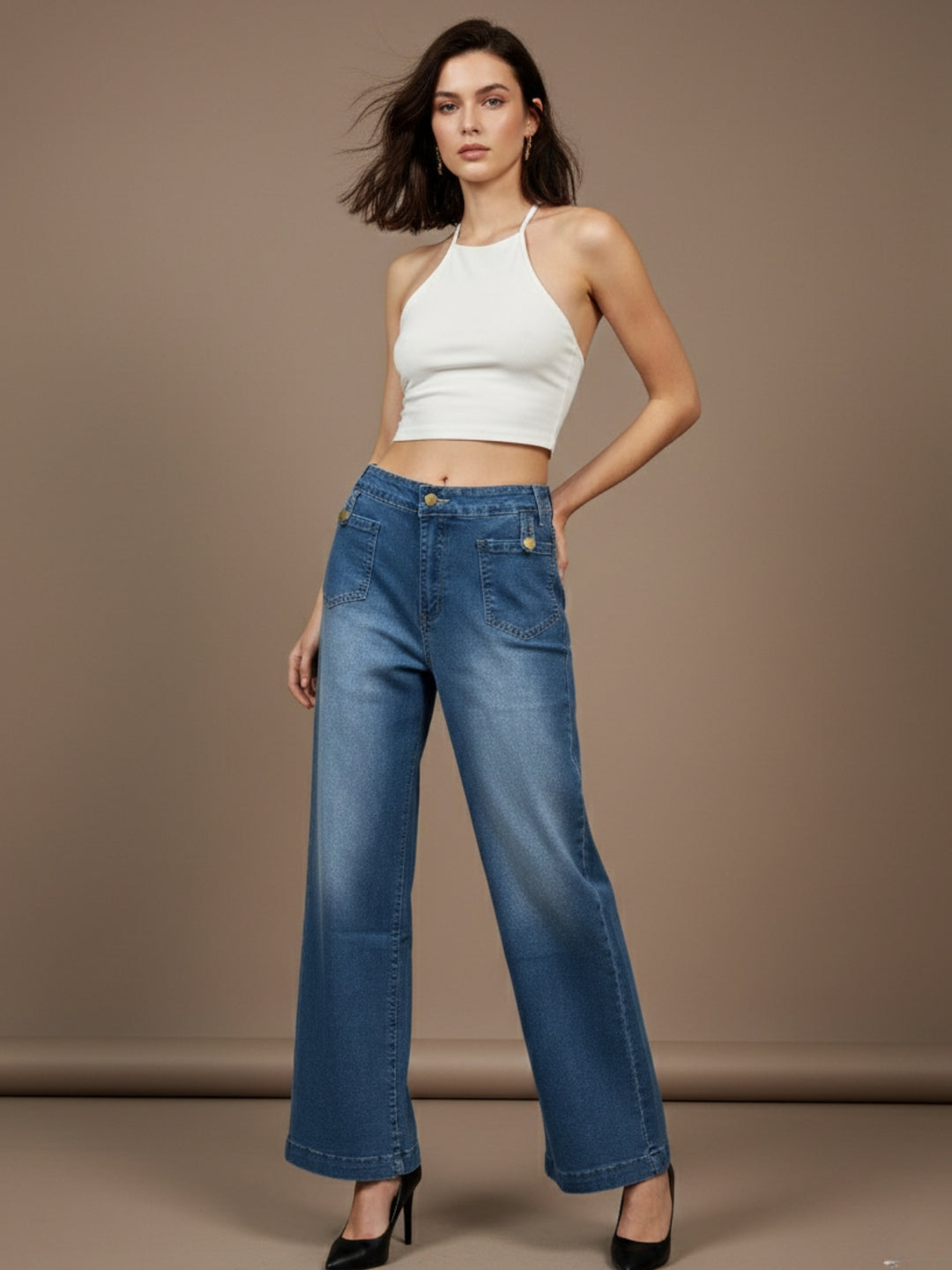 Light Blue Pront Pocket Wide Leg Jeans