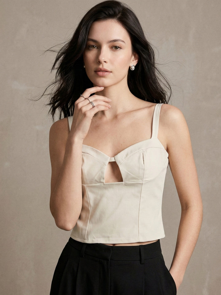 Off White Corset Styled Neck Cut Out Bustier Top
