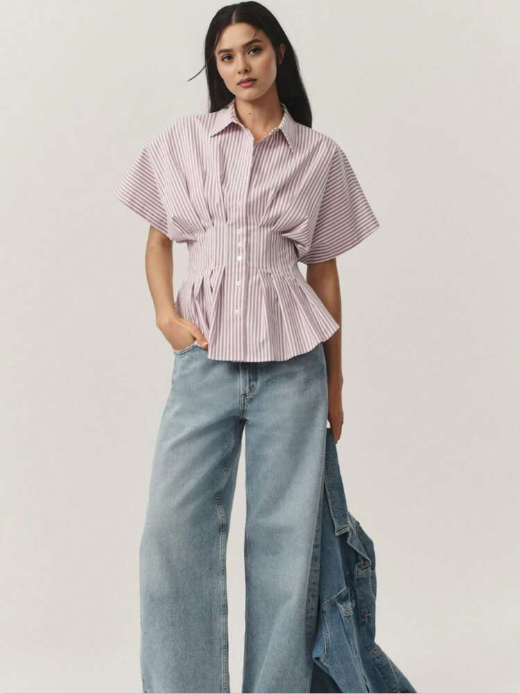 Pink Short Sleeve Waist Detail Shirt