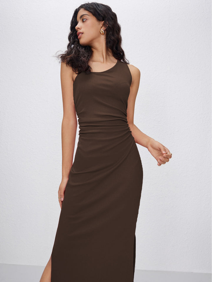 Brown Sleeveless Bodycon Dress