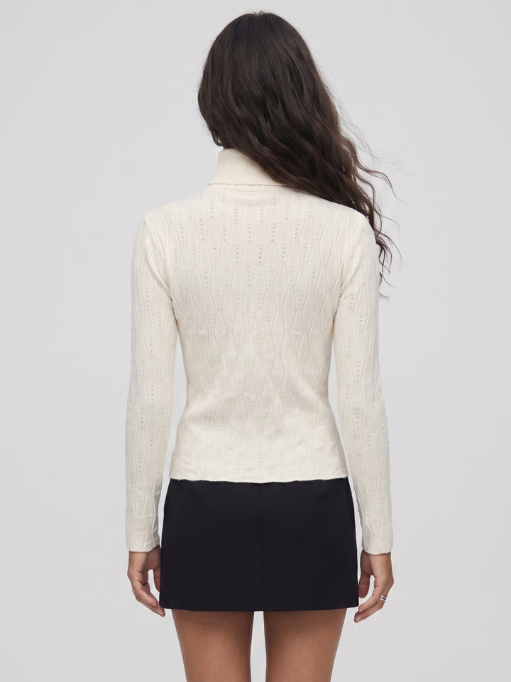 Cream Full Sleeve Textured Turtle Neck Sweater