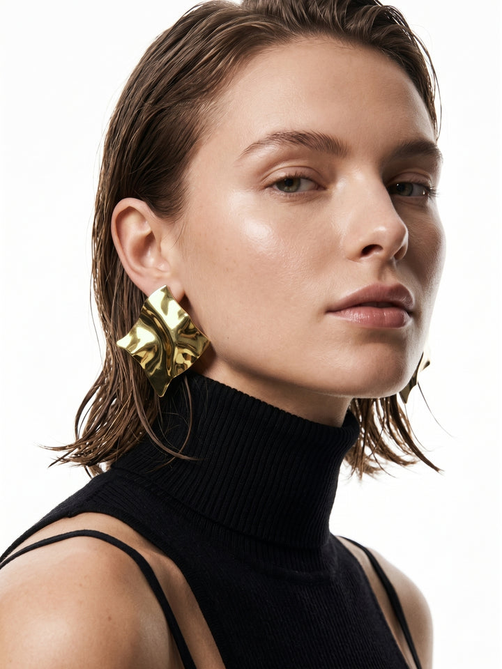 Gold Stylized Geometric Shape Earrings