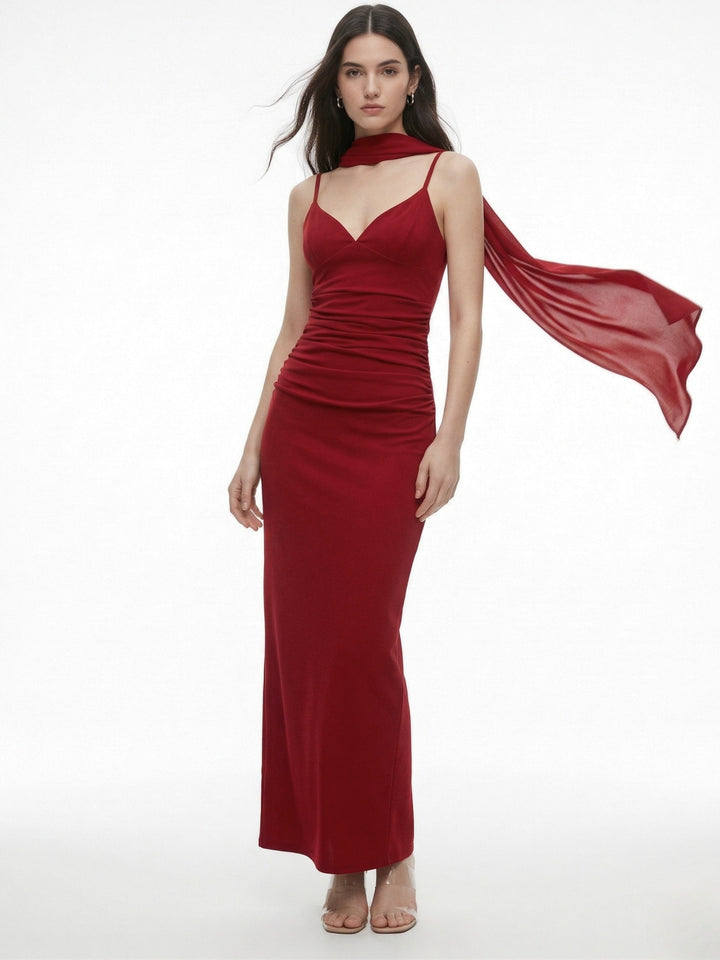 Burgundy Sweetheart Neckline Mermaid Dress With Scarf
