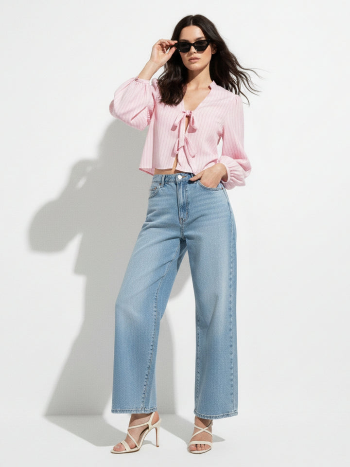 Pink Bishop Sleeve Tie-Up Top