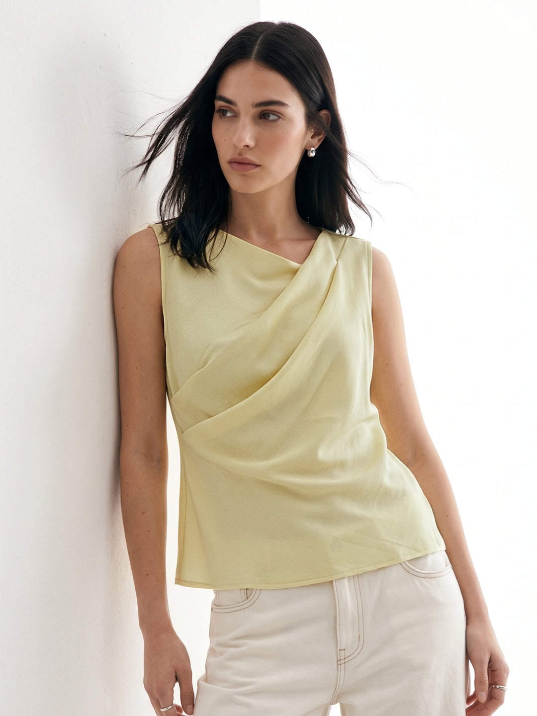 Yellow Boat Neck Draped Top