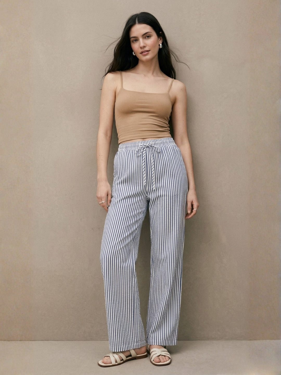 Blue High Waist Striped Pants