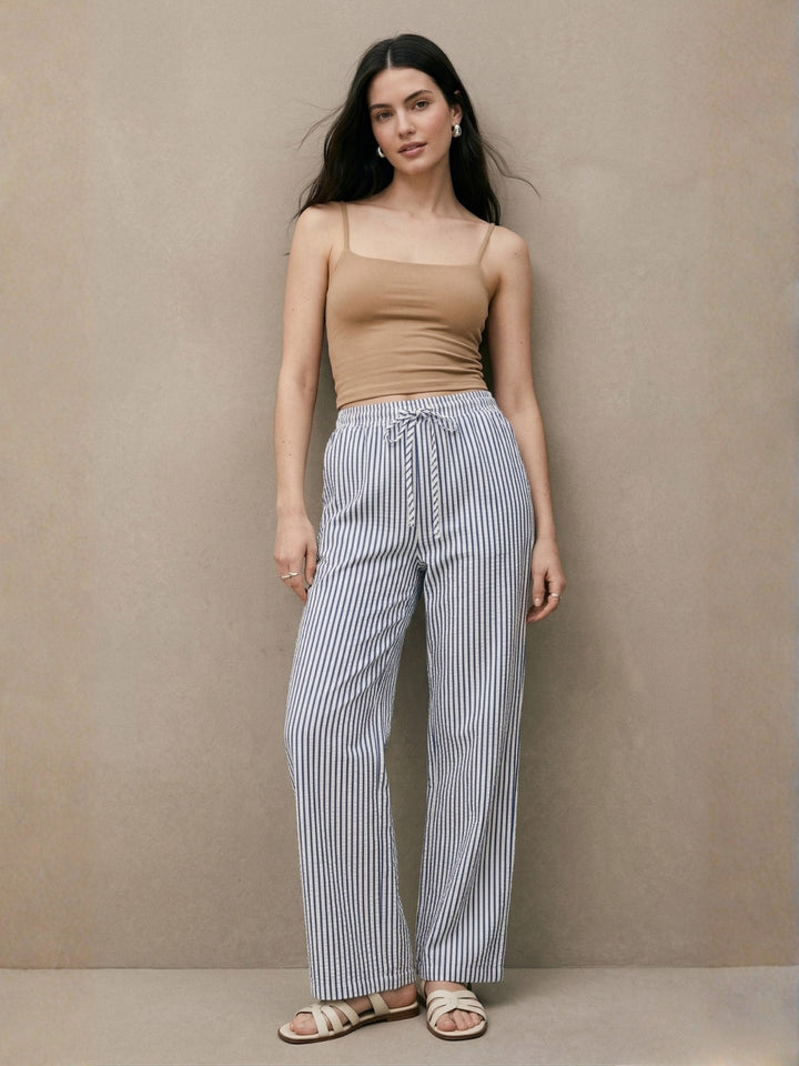 Blue High Waist Striped Pants