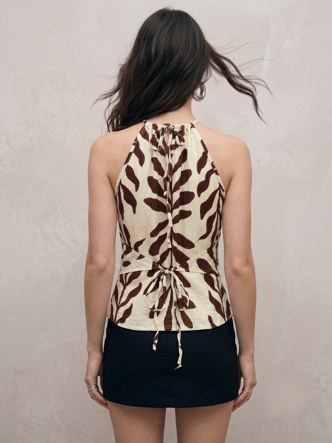 Multi Halter Beaded Neck Wrap Printed Blouse