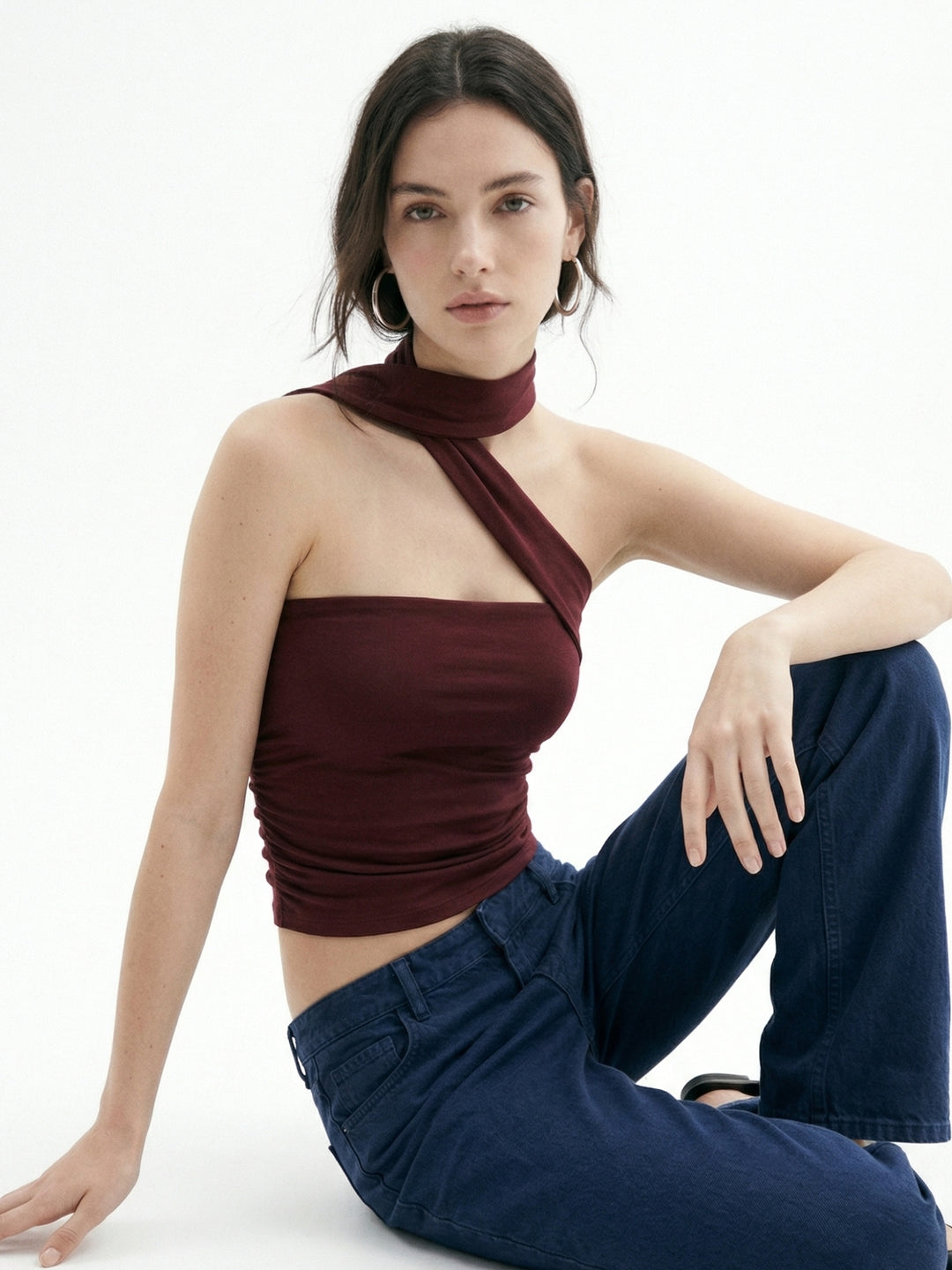 Wine Neck Wrap Fitted Top