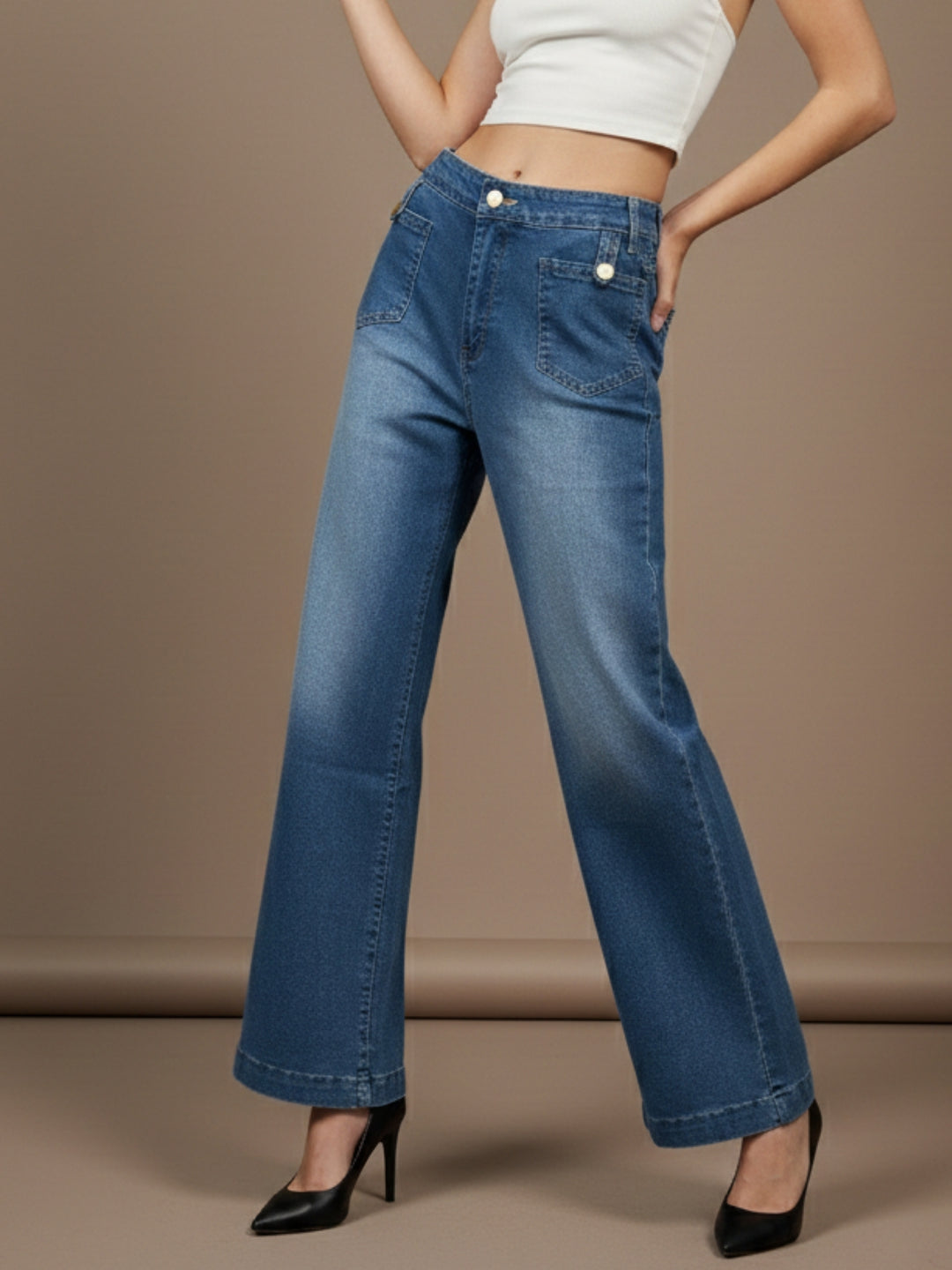 Light Blue Pront Pocket Wide Leg Jeans