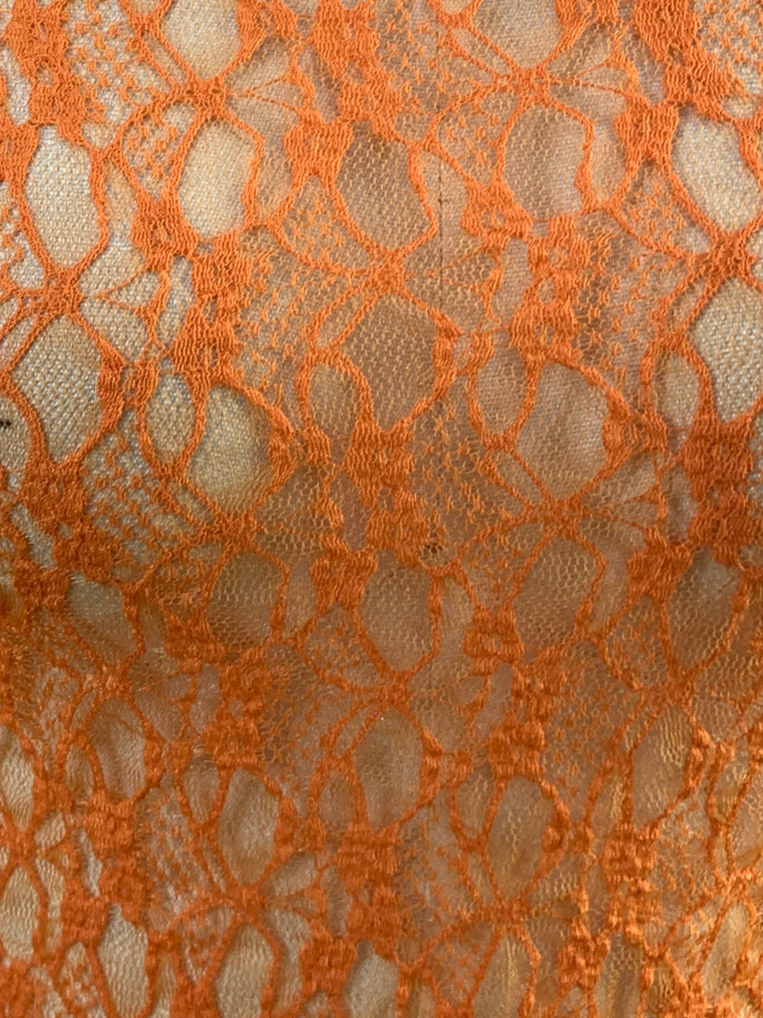 Orange Textured Mesh Sheer Top