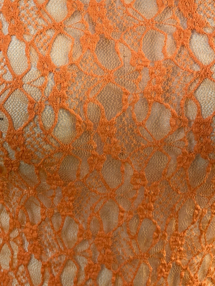 Orange Textured Mesh Sheer Top