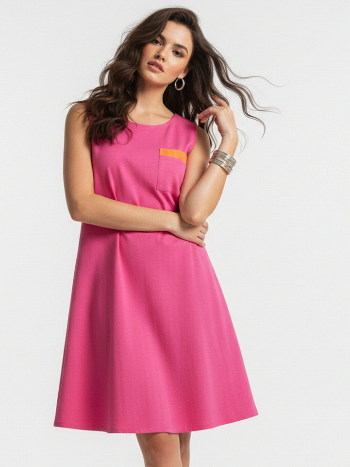 Magenta A Line Dress With Pocket Detail