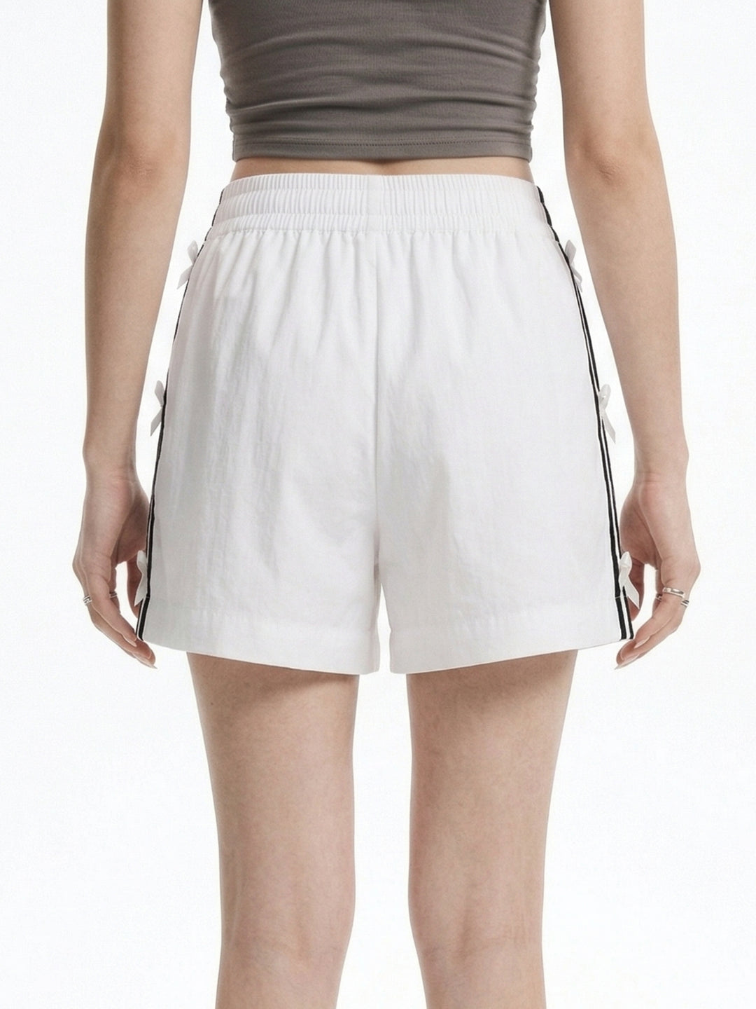 White High Waist Bow Detail Shorts