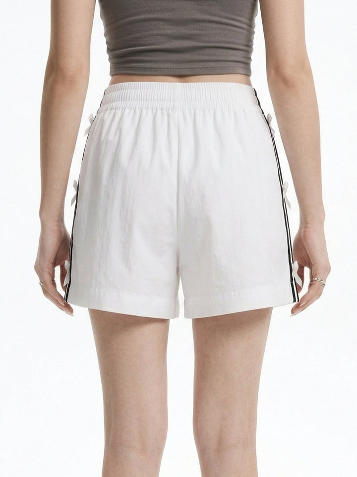 White High Waist Bow Detail Shorts