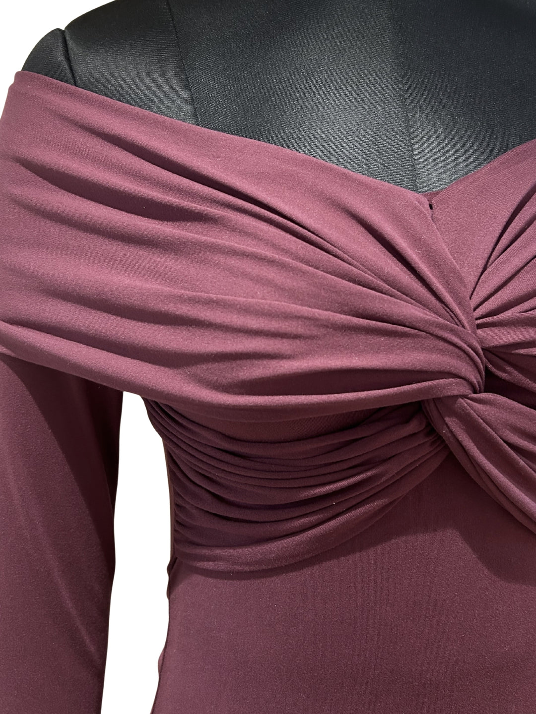 Wine Off-Shoulder Twisted Knot Detailed Top