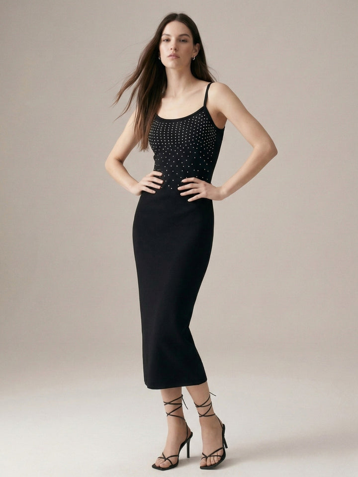 Black Fitted Bodycon Embellished Dress