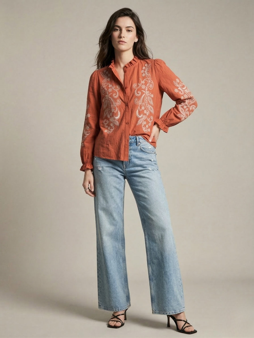 Rust Paisley Patterned High Neck Top