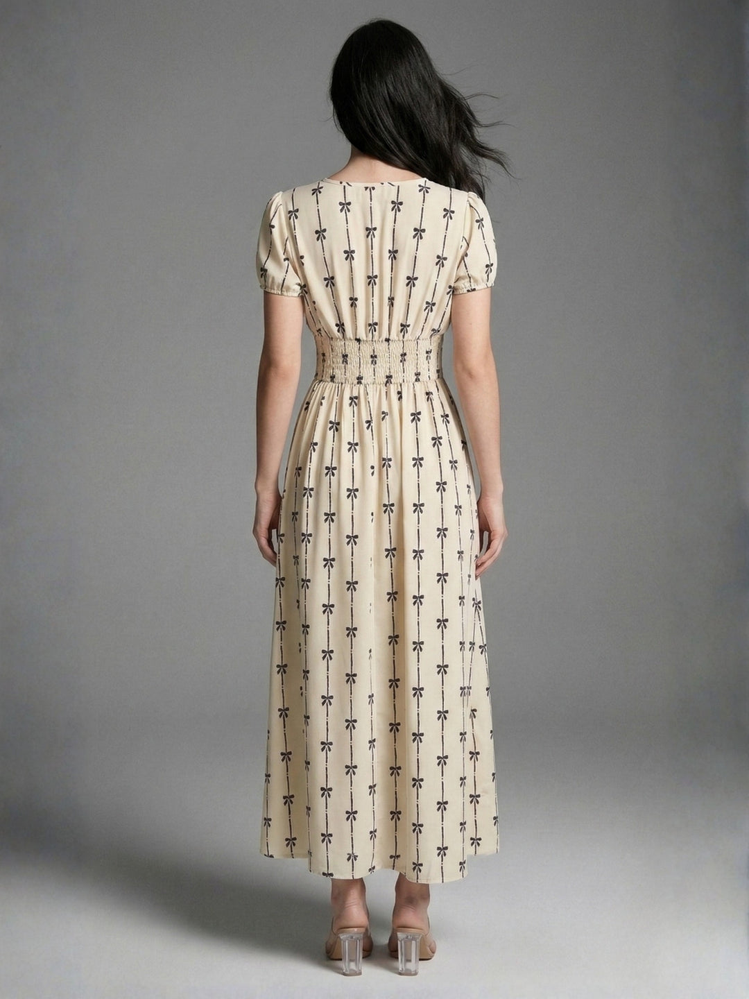 Cream Short Sleeve V Neck Corset Dress