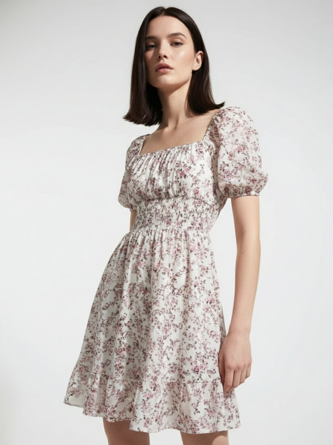 Pink Square Neck Printed Dress